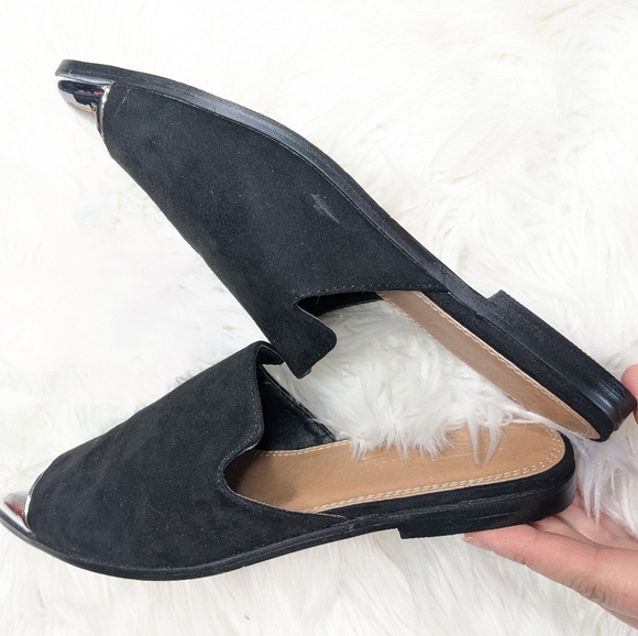 ASOS Suede Mona Black Mule Pointed Cap Toes - Picture 2 of 7